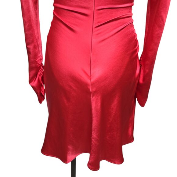 NWT A.L.C. Joss Ruched Asymmetric Satin Dress Size 0 Pink Barbiecore Long Sleeve - Picture 13 of 13